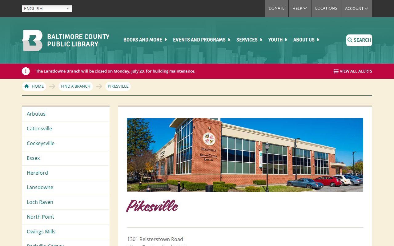Pikesville people search library branch services