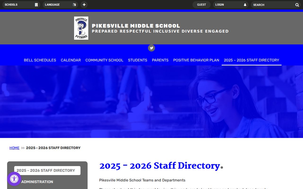 Pikesville people directories listing for Middle School teams and departments